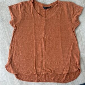 Tahari Women’s XL Linen T‑Shirt Rust Color | V‑Neck | Short Sleeve Top